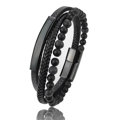 Augstas kvalitātes luksusa aksesuāri rokassprādze vīriešiem modes dāvana melna īstas ādas rokassprādzes DIY kombinācija savvaļas skaista dāvana