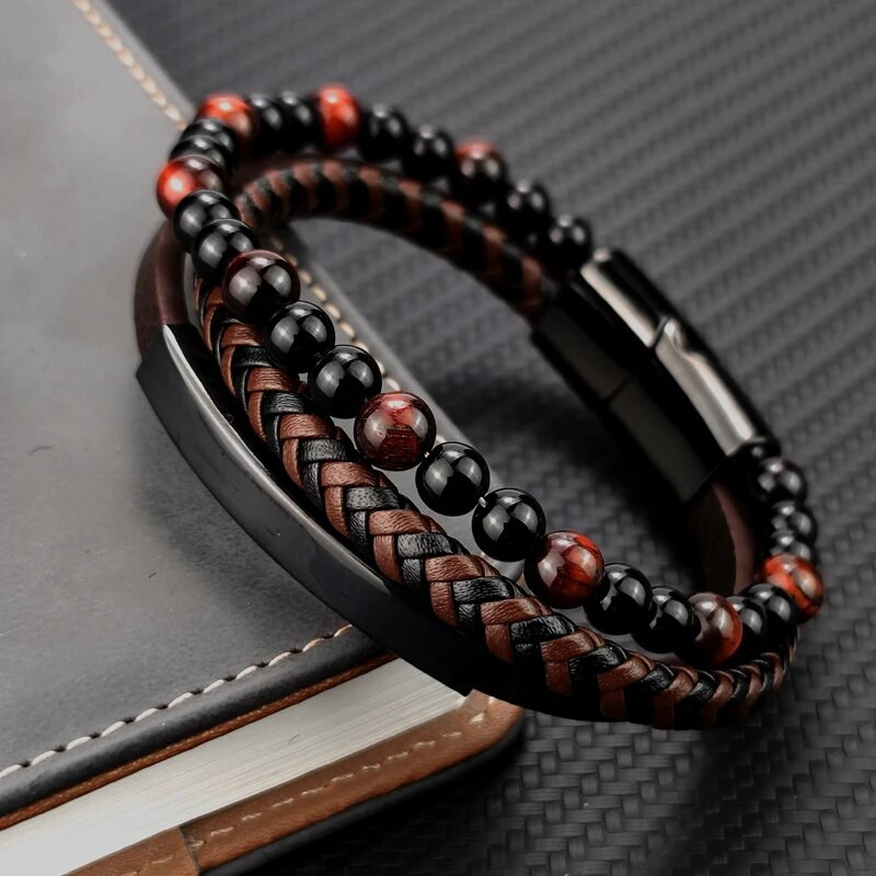 Augstas kvalitātes luksusa aksesuāri rokassprādze vīriešiem modes dāvana melna īstas ādas rokassprādzes DIY kombinācija savvaļas skaista dāvana