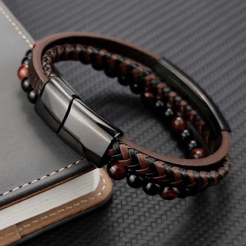 Augstas kvalitātes luksusa aksesuāri rokassprādze vīriešiem modes dāvana melna īstas ādas rokassprādzes DIY kombinācija savvaļas skaista dāvana