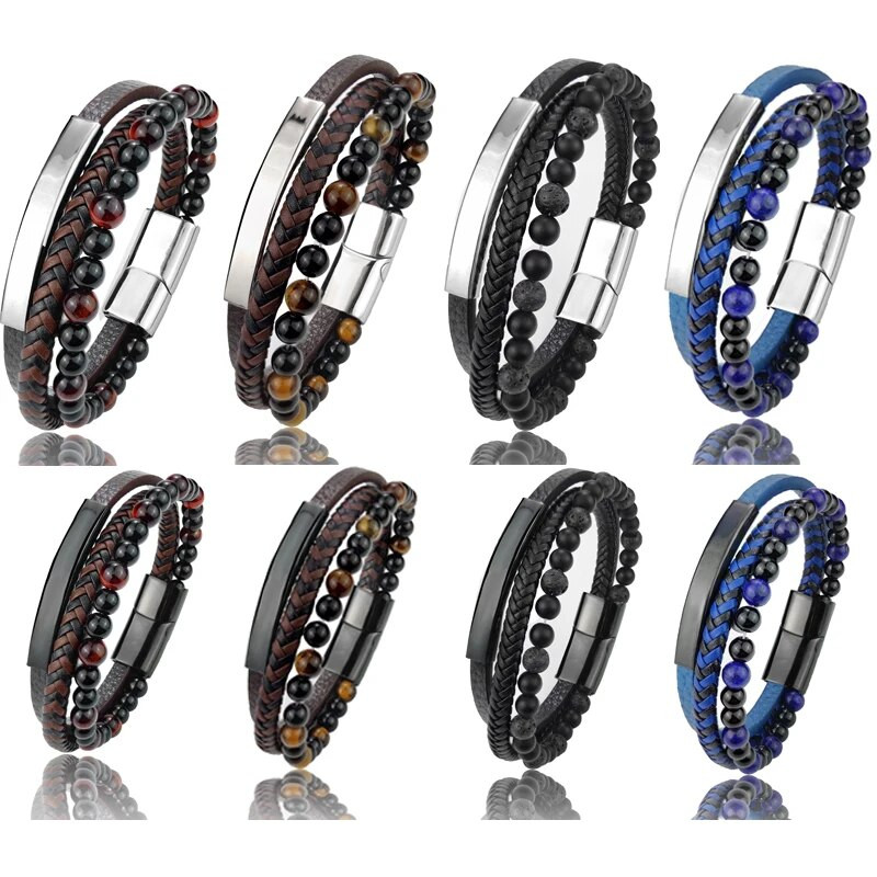 Augstas kvalitātes luksusa aksesuāri rokassprādze vīriešiem modes dāvana melna īstas ādas rokassprādzes DIY kombinācija savvaļas skaista dāvana