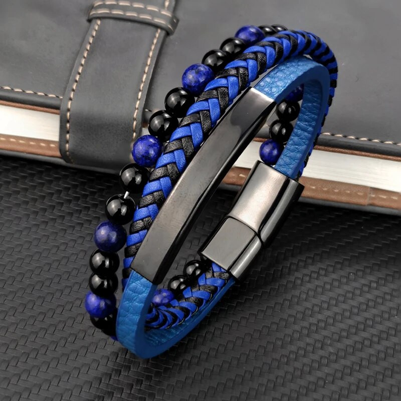 Augstas kvalitātes luksusa aksesuāri rokassprādze vīriešiem modes dāvana melna īstas ādas rokassprādzes DIY kombinācija savvaļas skaista dāvana