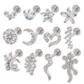 1gab Ķirurģiskā tērauda cirkona auss radze Labret Stud lūpu gredzens skrimslis spirāle daivas gliemene pīrsings mēness auskari ķermeņa pīrsings rotaslietas