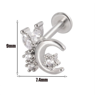 1gab Ķirurģiskā tērauda cirkona auss radze Labret Stud lūpu gredzens skrimslis spirāle daivas gliemene pīrsings mēness auskari ķermeņa pīrsings rotaslietas