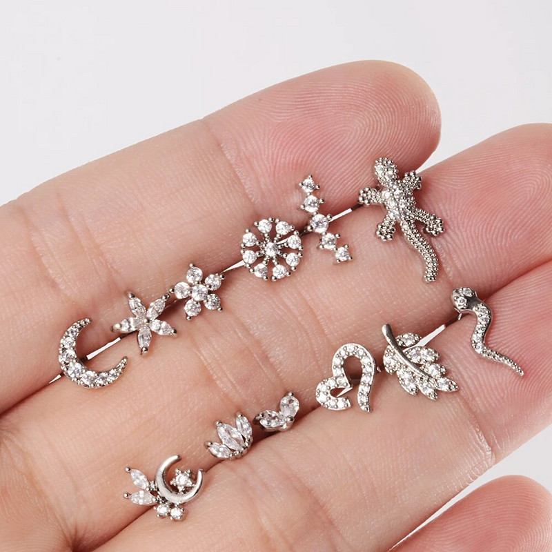 1gab Ķirurģiskā tērauda cirkona auss radze Labret Stud lūpu gredzens skrimslis spirāle daivas gliemene pīrsings mēness auskari ķermeņa pīrsings rotaslietas