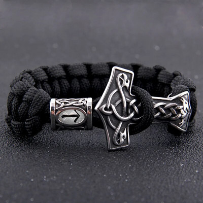 Dropshiping 316 L nerūsējošā tērauda rokām darināta vikingu Tora āmura rokassprādze Ķeltu mezglu rūnu krelles kā dāvana vīrietim