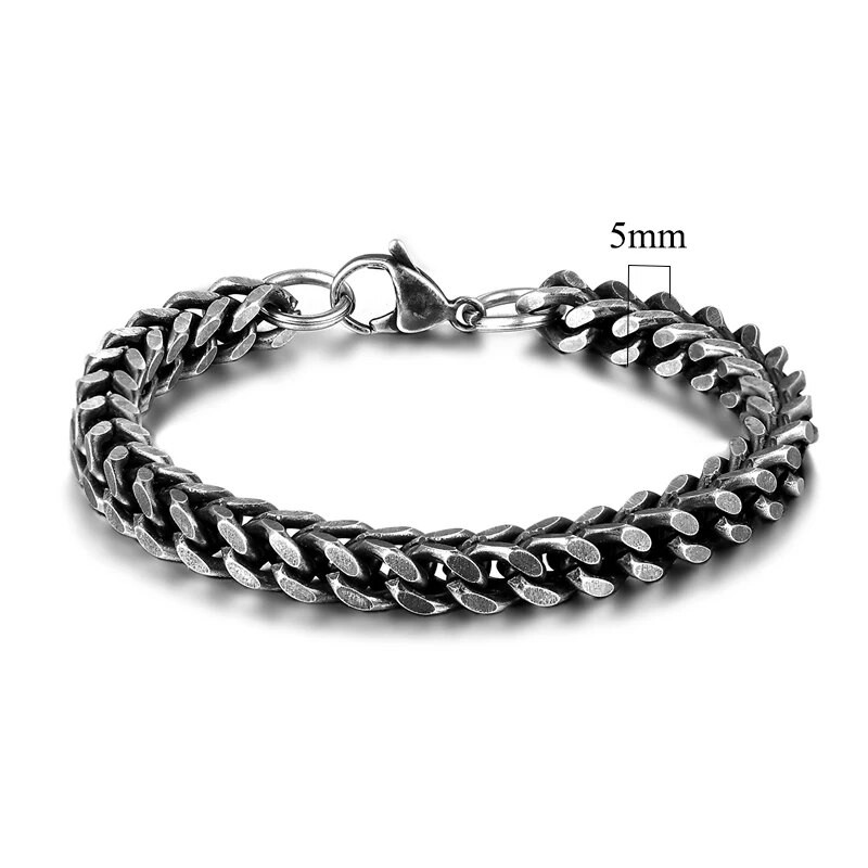 MKENDN Мъжки реколта 5-10 mm неръждаема стомана Византийска бордюра Cuban Link Chain Гривни за мъже Унисекс ХИП-ХОП Бижута за китката Подаръци
