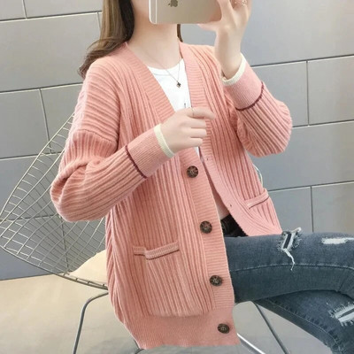 Trikotāžas džempera jaka sieviešu brīvs tops 2023. gada pavasara jaunais sieviešu modes korejiešu variants, rozā jaciņa mētelis, mīksts 890