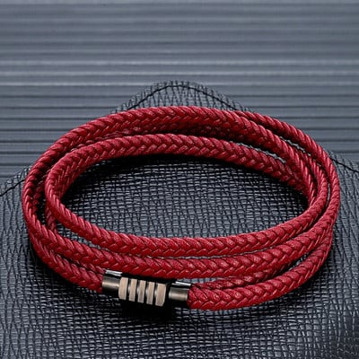 MKENDN Fashion Braided Rope Woven Πολυστρωματικά Βραχιόλια από γνήσιο δέρμα Ανδρικά Πανκ Μαύρο βραχιόλι από ανοξείδωτο ατσάλι Χειροποίητο κόσμημα