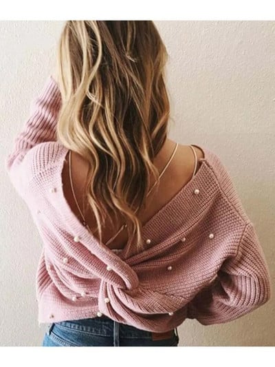 Naised Selg Risti ristpärlitega kootud kampsun Sügis Talv Elegantne OL Soe Pullover Mood Soliidne Kampsun Kudumid Pull