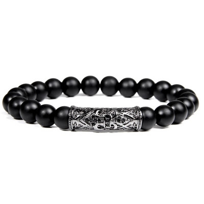 Micro Pave ar melnām pērlītēm CZ cirkonija karaļa kroņa un bāra šarmu rokassprādze vīriešiem akmens pērlīšu rokassprādze Valentīna vīriešiem Juvelierizstrādājumu piegāde