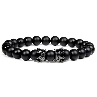 Micro Pave ar melnām pērlītēm CZ cirkonija karaļa kroņa un bāra šarmu rokassprādze vīriešiem akmens pērlīšu rokassprādze Valentīna vīriešiem Juvelierizstrādājumu piegāde