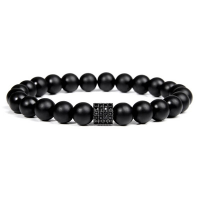 Micro Pave ar melnām pērlītēm CZ cirkonija karaļa kroņa un bāra šarmu rokassprādze vīriešiem akmens pērlīšu rokassprādze Valentīna vīriešiem Juvelierizstrādājumu piegāde