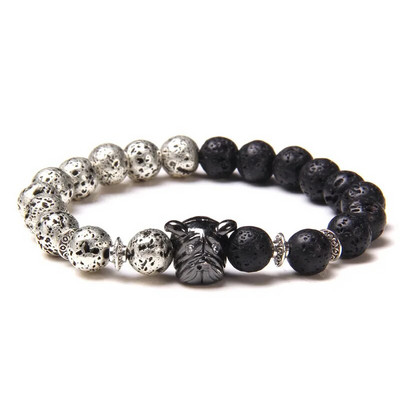 Micro Pave ar melnām pērlītēm CZ cirkonija karaļa kroņa un bāra šarmu rokassprādze vīriešiem akmens pērlīšu rokassprādze Valentīna vīriešiem Juvelierizstrādājumu piegāde