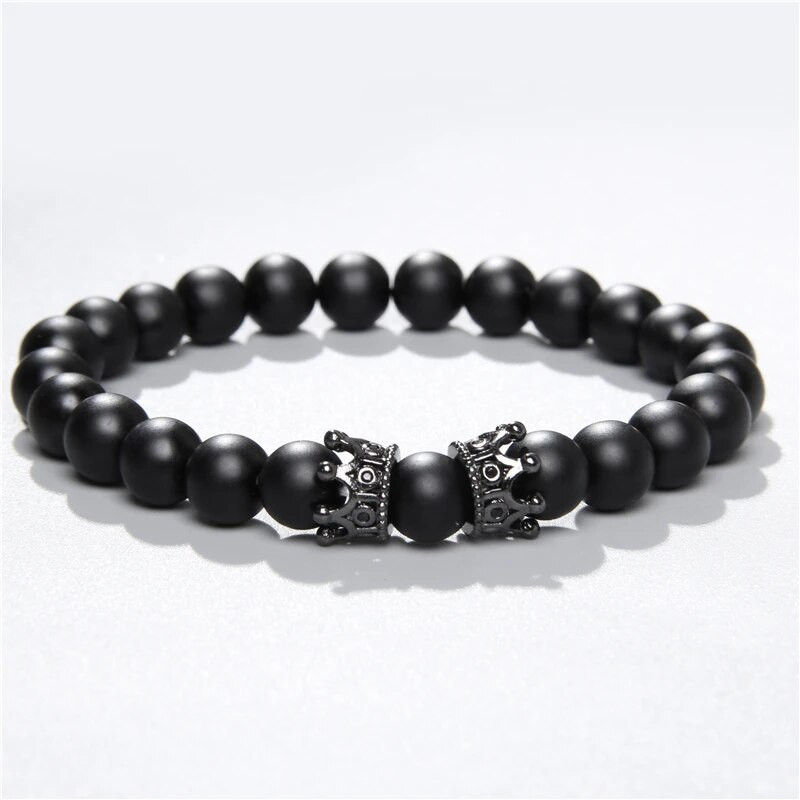 Micro Pave ar melnām pērlītēm CZ cirkonija karaļa kroņa un bāra šarmu rokassprādze vīriešiem akmens pērlīšu rokassprādze Valentīna vīriešiem Juvelierizstrādājumu piegāde