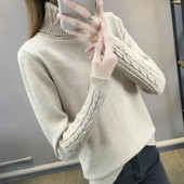 Γυναικεία πουλόβερ με ζιβάγκο Biyaby 2022 Φθινόπωρο Χειμώνας Νέο χοντρό ζεστό πλεκτό πουλόβερ Γυναικείο μονόχρωμο μακρυμάνικο πλεκτό