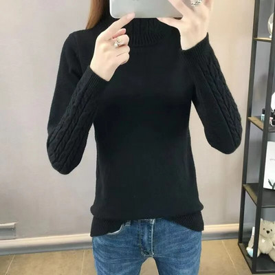 Γυναικεία πουλόβερ με ζιβάγκο Biyaby 2022 Φθινόπωρο Χειμώνας Νέο χοντρό ζεστό πλεκτό πουλόβερ Γυναικείο μονόχρωμο μακρυμάνικο πλεκτό