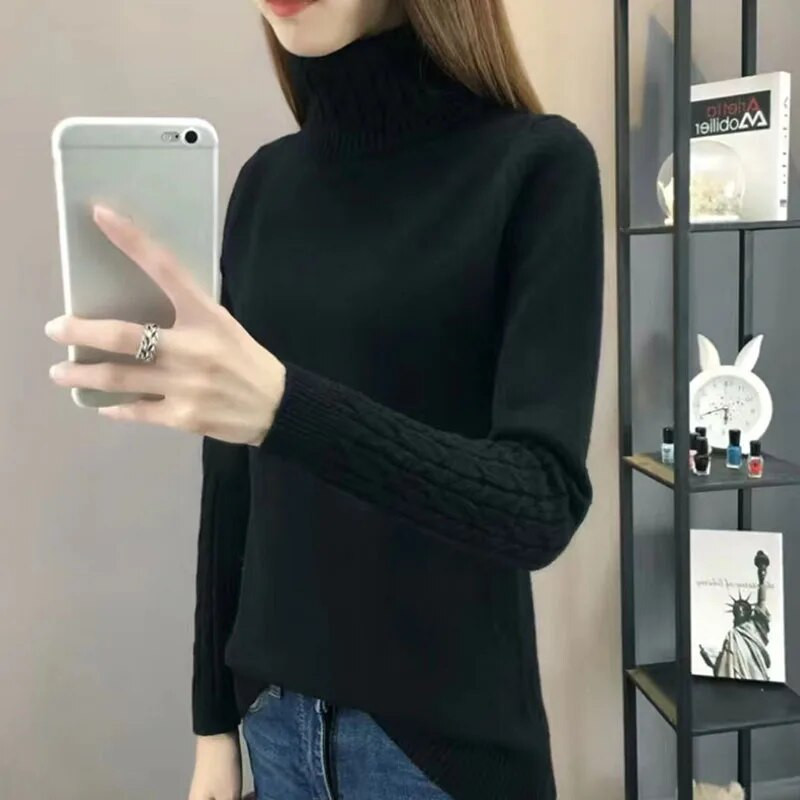 Γυναικεία πουλόβερ με ζιβάγκο Biyaby 2022 Φθινόπωρο Χειμώνας Νέο χοντρό ζεστό πλεκτό πουλόβερ Γυναικείο μονόχρωμο μακρυμάνικο πλεκτό