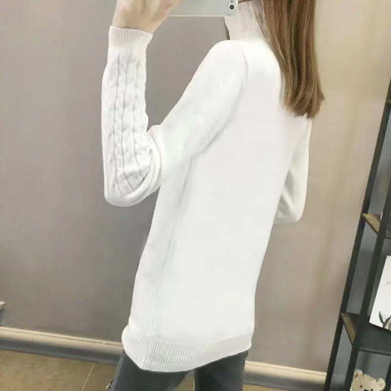 Γυναικεία πουλόβερ με ζιβάγκο Biyaby 2022 Φθινόπωρο Χειμώνας Νέο χοντρό ζεστό πλεκτό πουλόβερ Γυναικείο μονόχρωμο μακρυμάνικο πλεκτό