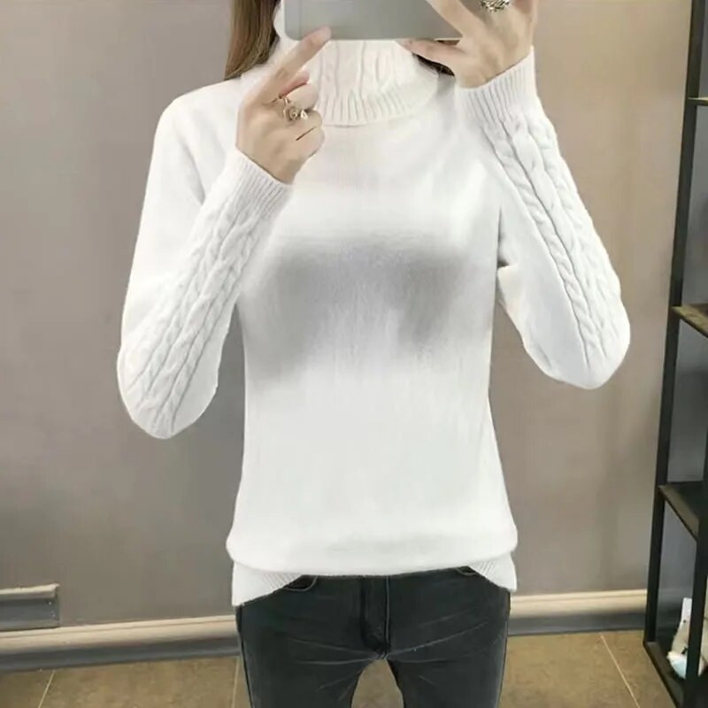 Γυναικεία πουλόβερ με ζιβάγκο Biyaby 2022 Φθινόπωρο Χειμώνας Νέο χοντρό ζεστό πλεκτό πουλόβερ Γυναικείο μονόχρωμο μακρυμάνικο πλεκτό