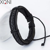 XQNI Jaunas modes šarmu ādas vīriešu rokassprādzes Populāras zēnu sakausējuma rokassprādzes DIY ar rokām darinātas krusta rokassprādzes!