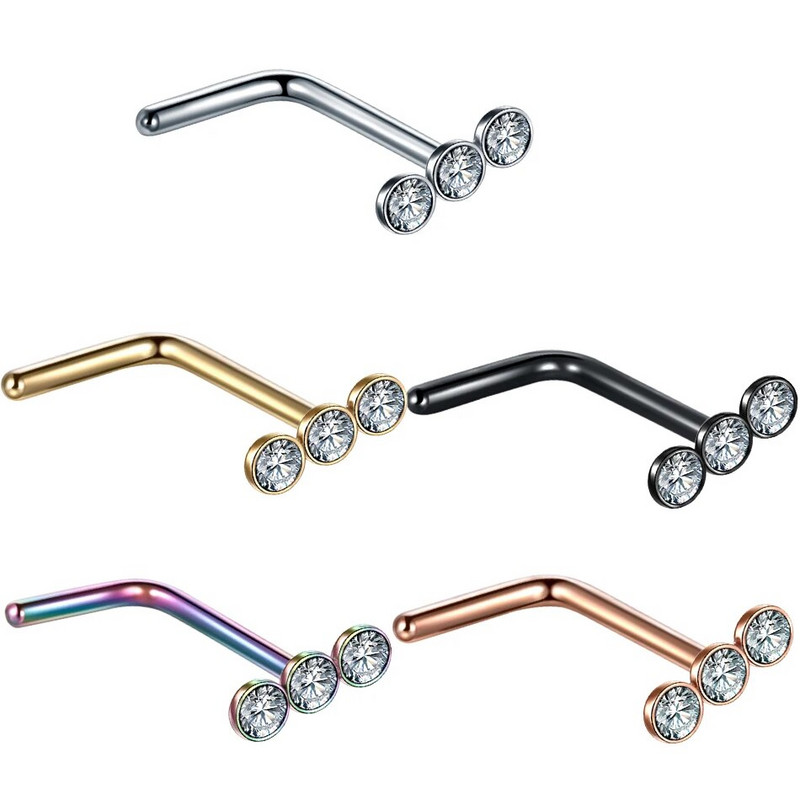 1 gab nerūsējošā tērauda L formas deguna skrūvju tapa 20G CZ taisna deguna gredzena komplekts nāsis stīpa auskars pīrsings Nariz pin ķermeņa rotaslietas