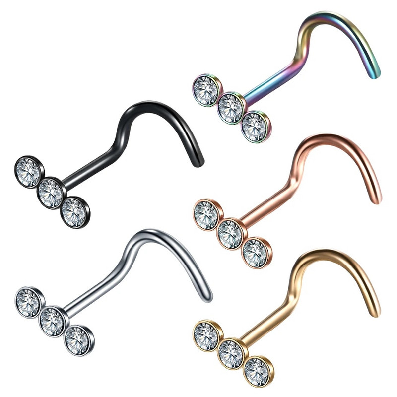 1 gab nerūsējošā tērauda L formas deguna skrūvju tapa 20G CZ taisna deguna gredzena komplekts nāsis stīpa auskars pīrsings Nariz pin ķermeņa rotaslietas