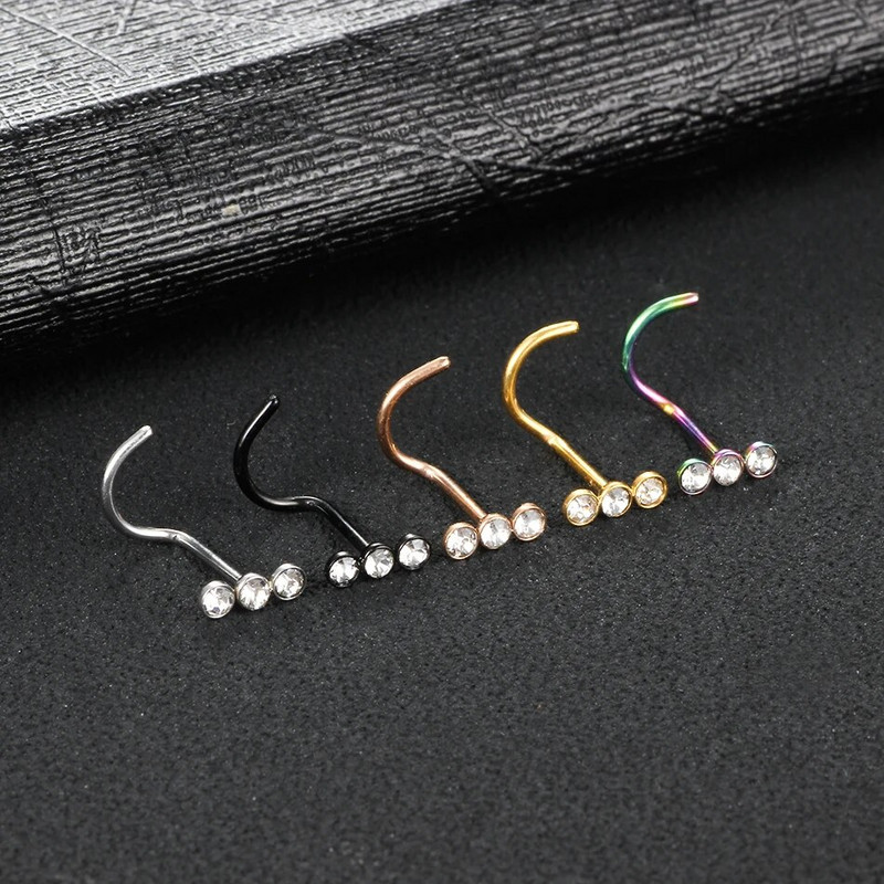 1 gab nerūsējošā tērauda L formas deguna skrūvju tapa 20G CZ taisna deguna gredzena komplekts nāsis stīpa auskars pīrsings Nariz pin ķermeņa rotaslietas