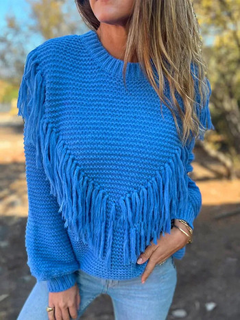 Моден есенно-зимен пуловер с пискюли за жени High Street Свободен пухкав пуловер Улично облекло за плетене Плътен дамски обикновен пуловер