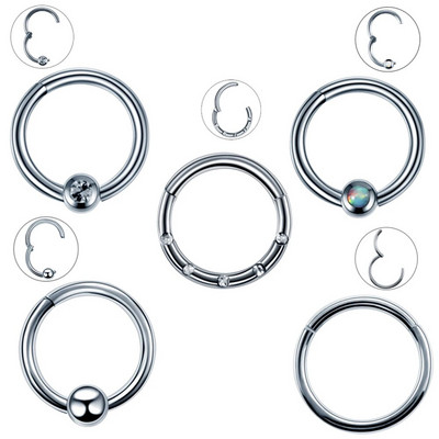 1PC Ατσάλινο αρθρωτό τμήμα Septum Clicker Nose Hoop Rings CZ Gem Ear Tragus Lip Piercing Captive Bead Rings for Unisex Jewelry 16G