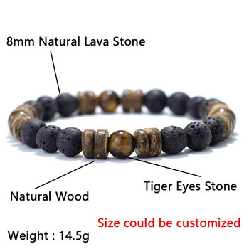 Винтидж естествена дървена гривна за мъже 8 мм тигрови очи Гривна от вулканичен камък Подарък за гадже Санскрит Pulseras Пънк бижута