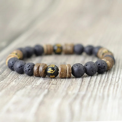 Vintage Φυσικό ξύλινο βραχιόλι για άνδρες 8 χιλιοστών Tiger Eyes βραχιόλι με ηφαιστειακή πέτρα Boyfriend Gift Sanskrit Pulseras Punk Jewelry