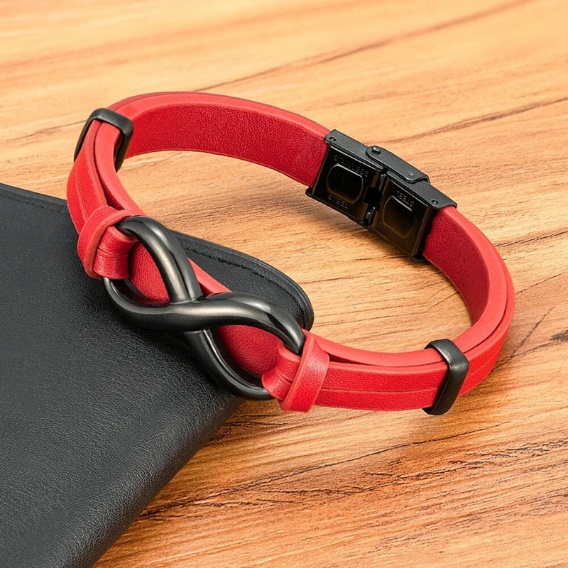 XQNI Νέου Σχεδίου Δερμάτινο Ανδρικό Βραχιόλι από Ανοξείδωτο Ατσάλι Διπλής Σχεδίασης Ειδικό Νούμερο Οκτώ Βραχιόλια Κοσμήματα για Φίλο 19/21/23CM