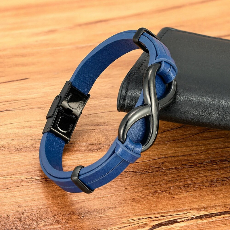 XQNI Νέου Σχεδίου Δερμάτινο Ανδρικό Βραχιόλι από Ανοξείδωτο Ατσάλι Διπλής Σχεδίασης Ειδικό Νούμερο Οκτώ Βραχιόλια Κοσμήματα για Φίλο 19/21/23CM