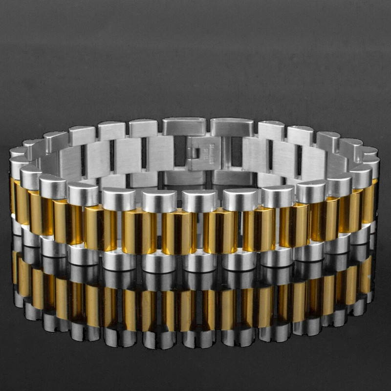 Βραχιόλι από ανοξείδωτο ατσάλι Deluxe Χρυσό Χρώμα Βραχιόλι Ανδρικά Πολυτελή Κοσμήματα 15mm Βραχιόλια Ρολόι Ζώνη Δώρου Αποστολή