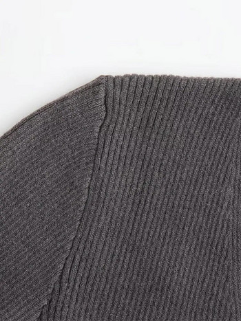 Μόδα γυναικείο πουλόβερ με κρόσσια σε λαιμόκοψη V για γυναίκες Σέξι μακρυμάνικο λεπτό γυναικείο πουλόβερ 2023 Φθινόπωρο Streetwear Lady Crop Top