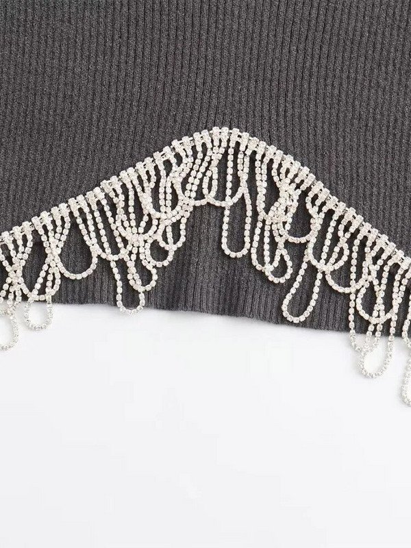 Modes džemperis sievietēm ar V veida kakla izgriezumu ar bārkstīm, seksīgi garām piedurknēm, slaids, ciets sieviešu džemperis, 2023. gada rudens ielu apģērbs.