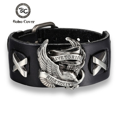 Bobo Cover Punk Style Male Rider Eagle Βραχιόλι από γνήσιο δέρμα Ride to live Charm βραχιόλια & βραχιόλια για άνδρες pulseira de couro