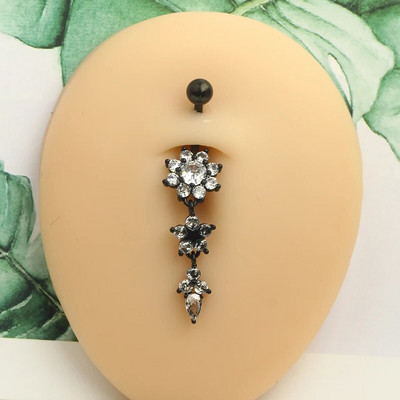 1 gab. Melns nabas gredzens Ķirurģiskā tērauda sirds, zieds, naba, pīrsings, čūska, naba, rotaslietas sievietēm, pīrsings, ombligo