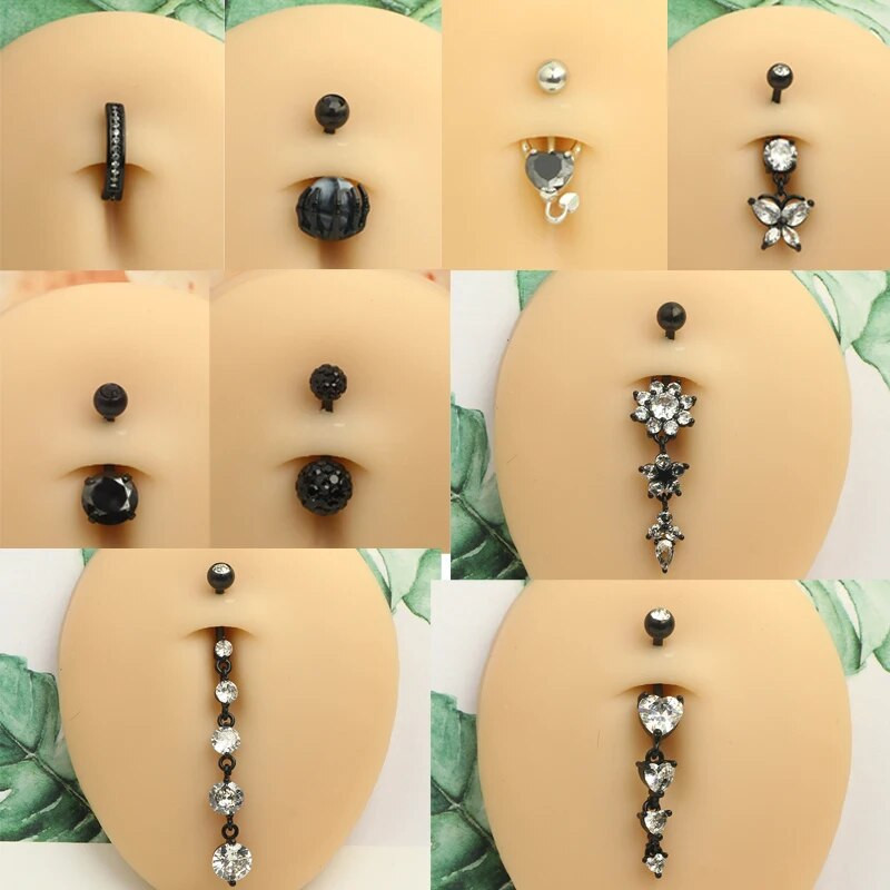 1 gab. Melns nabas gredzens Ķirurģiskā tērauda sirds, zieds, naba, pīrsings, čūska, naba, rotaslietas sievietēm, pīrsings, ombligo