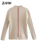 Divatos paneles, függőleges csíkos női pulóver Elegáns, vékony, teljes ujjú női pulóver, 2023-as őszi, téli, vastag női pulóver