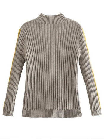 Моден дамски пуловер с панели с вертикални райета Елегантен тънък женски пуловер с цял ръкав 2023 Есен Зима Удебелен дамски пуловер
