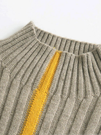 Моден дамски пуловер с панели с вертикални райета Елегантен тънък женски пуловер с цял ръкав 2023 Есен Зима Удебелен дамски пуловер