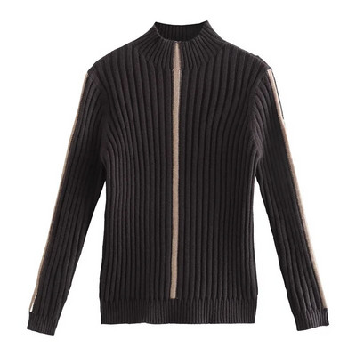 Divatos paneles, függőleges csíkos női pulóver Elegáns, vékony, teljes ujjú női pulóver, 2023-as őszi, téli, vastag női pulóver