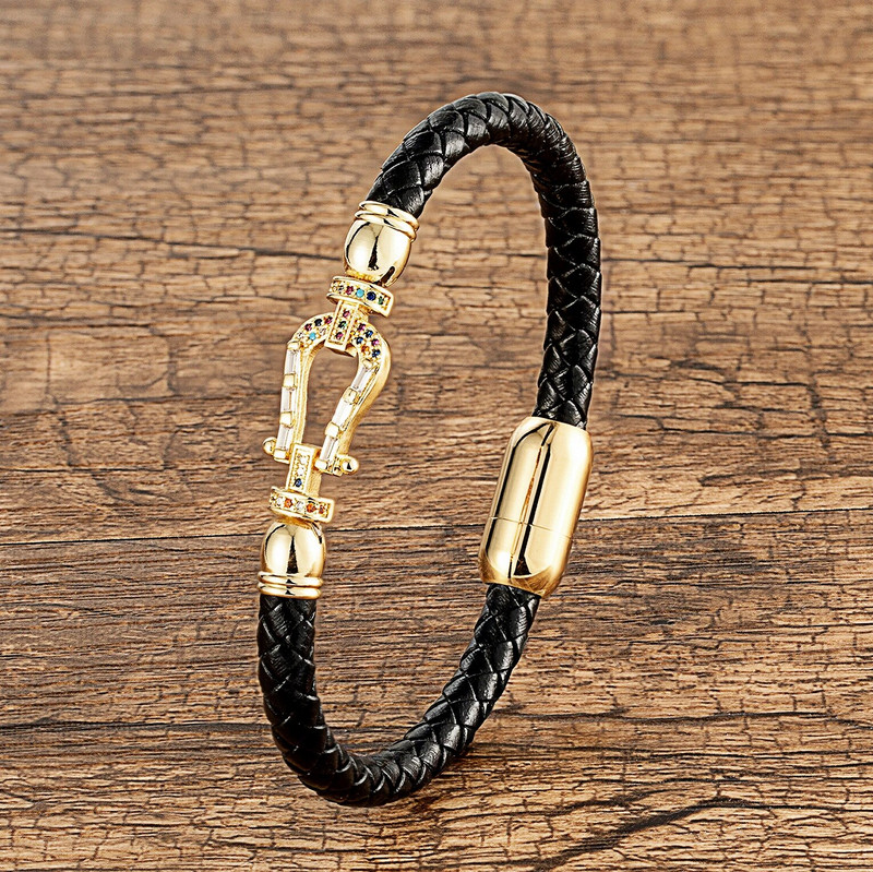 Madinga pasagos formos vyriška žavinga apyrankė klasikinio pynimo natūralios odos, neutralios apyrankės, spalvotos cirkonio įdėtos papuošalų aksesuarai