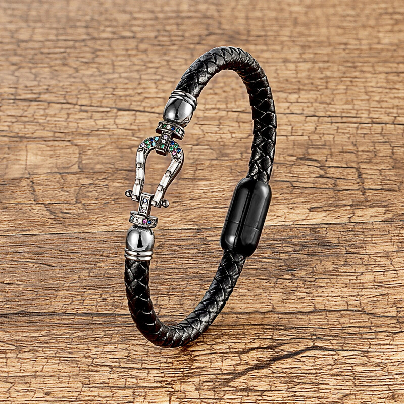 Madinga pasagos formos vyriška žavinga apyrankė klasikinio pynimo natūralios odos, neutralios apyrankės, spalvotos cirkonio įdėtos papuošalų aksesuarai