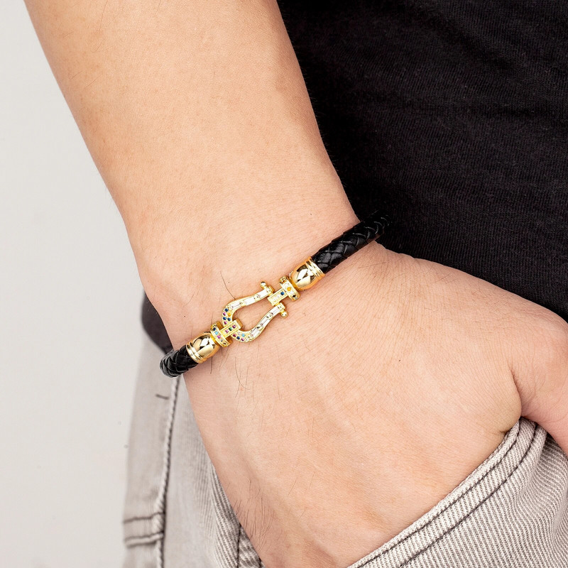 Madinga pasagos formos vyriška žavinga apyrankė klasikinio pynimo natūralios odos, neutralios apyrankės, spalvotos cirkonio įdėtos papuošalų aksesuarai