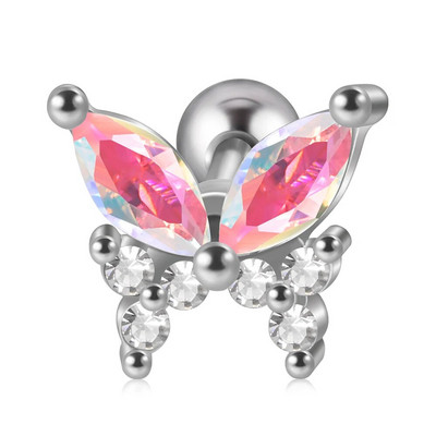1db rozsdamentes acél kis pillangós Tragus fülbevaló nőknek akril szivárványos csavaros piercing súlyzó piercing ékszer
