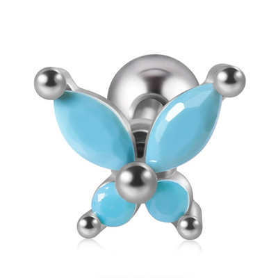 1db rozsdamentes acél kis pillangós Tragus fülbevaló nőknek akril szivárványos csavaros piercing súlyzó piercing ékszer