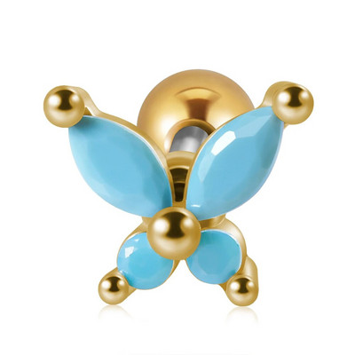 1db rozsdamentes acél kis pillangós Tragus fülbevaló nőknek akril szivárványos csavaros piercing súlyzó piercing ékszer