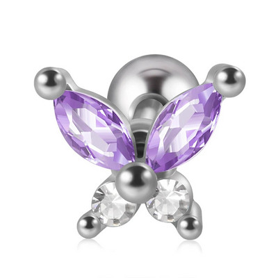 1db rozsdamentes acél kis pillangós Tragus fülbevaló nőknek akril szivárványos csavaros piercing súlyzó piercing ékszer